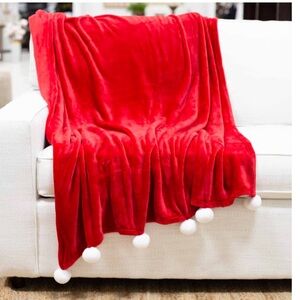 COPY - NWT Royal Standard Luxurious Soft Throw Red with pom poms 50 x 60